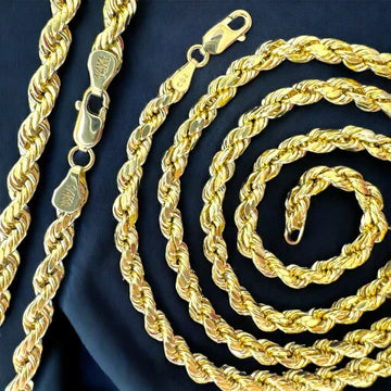 14KT Real Gold Rope Necklace, Hollow 5mm