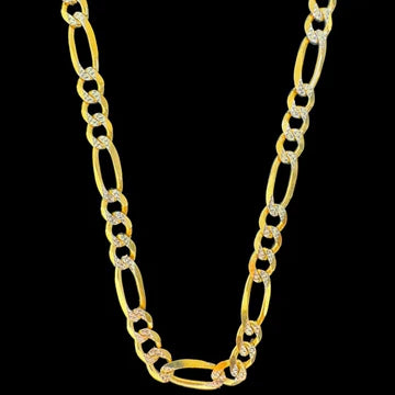 14KT Solid Figaro Pave Necklace 6mm