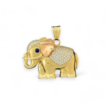 14KT Tri-Color Gold Elephant Pendant with CZ Accents