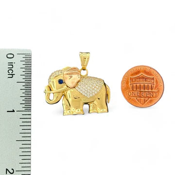 14KT Tri-Color Gold Elephant Pendant with CZ Accents