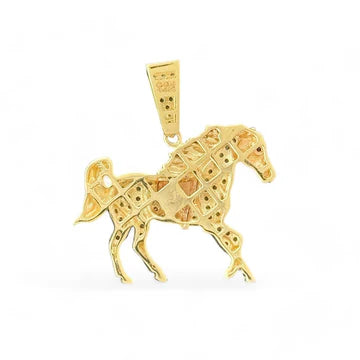 14KT Tri-Color Gold Horse Pendant With CZ Stones