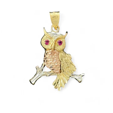 14KT Tri-Color Gold Owl Pendant