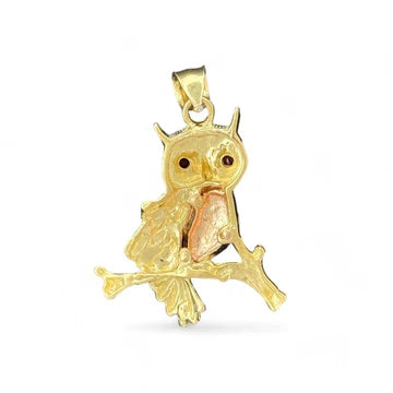 14KT Tri-Color Gold Owl Pendant