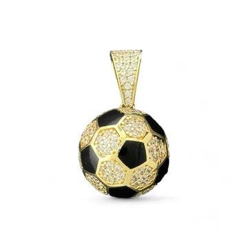 14KT Yellow Gold 3D Soccer Ball Pendant with Black CZ Accents