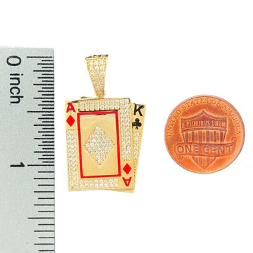 14KT Yellow Gold Ace and King Playing Cards Pendant