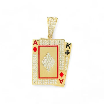 14KT Yellow Gold Ace and King Playing Cards Pendant