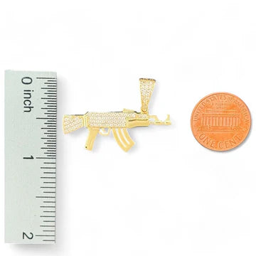 14KT Yellow Gold AK-47 Pendant with CZ Accents