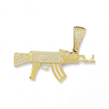 14KT Yellow Gold AK-47 Pendant with CZ Accents