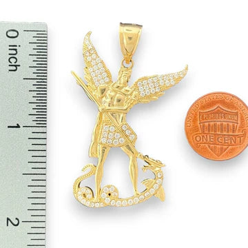 14KT Yellow Gold Archangel Michael Pendant with Pave Diamonds