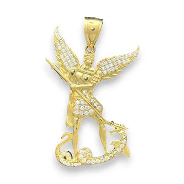 14KT Yellow Gold Archangel Michael Pendant with Pave Diamonds