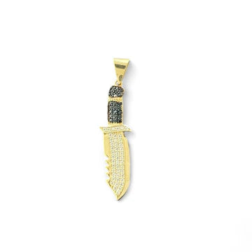 14KT Yellow Gold Bowie Knife Pendant with Black CZ Accents