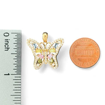 14KT Yellow Gold Butterfly Pendant with Multicolor CZ Stones