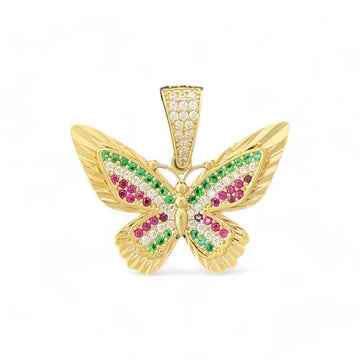 14KT Yellow Gold Butterfly Pendant with Multicolor CZ Stones