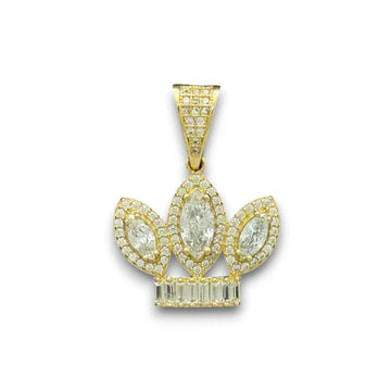 14KT Yellow Gold Crown Sparkling Stones Pendant