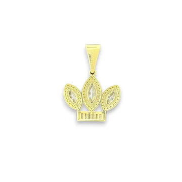 14KT Yellow Gold Crown Sparkling Stones Pendant