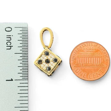 14KT Yellow Gold Dice Pendant with Black CZ Stones