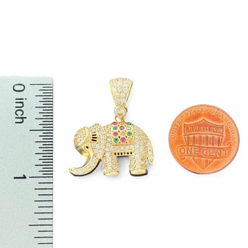 14KT Yellow Gold Elephant Pendant with Multicolor CZ Stones