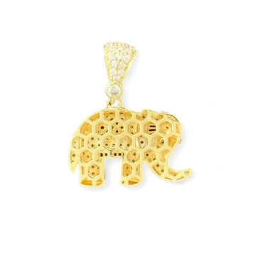 14KT Yellow Gold Elephant Pendant with Multicolor CZ Stones