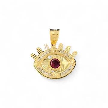 14KT Yellow Gold Evil Eye Pendant with CZ Accents