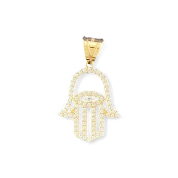 14KT Yellow Gold Hamsa Hand Pendant with CZ Accents