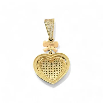 14KT Yellow Gold Heart Pendant with Pink Bow and CZ Stones