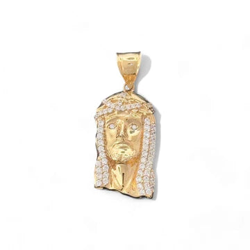 14KT Yellow Gold Jesus Head Pendant with CZ Accents