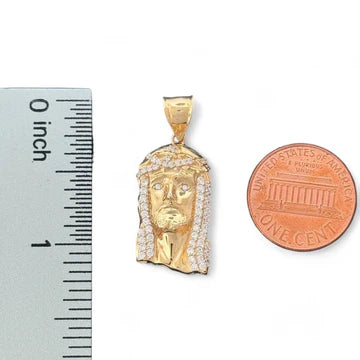 14KT Yellow Gold Jesus Head Pendant with CZ Accents