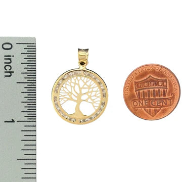 14KT Yellow Gold Round Tree of Life Pendant with CZ Accents