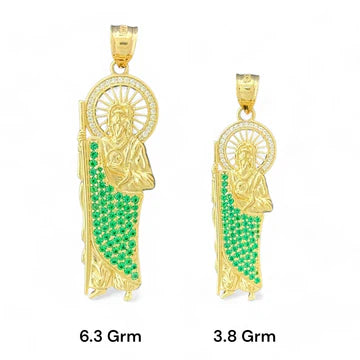 14KT Yellow Gold Saint Jude Pendants With Green CZ Stones