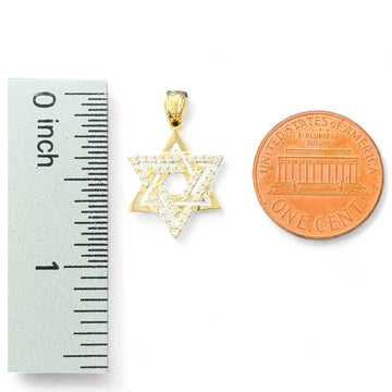 14KT Yellow Gold Star of David Pendant with CZ Accents