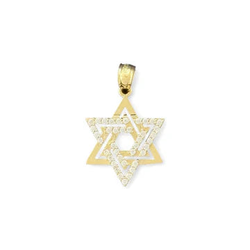 14KT Yellow Gold Star of David Pendant with CZ Accents