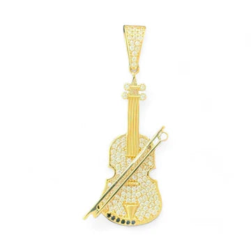 14KT Yellow Gold Violin Pendant with CZ Accents