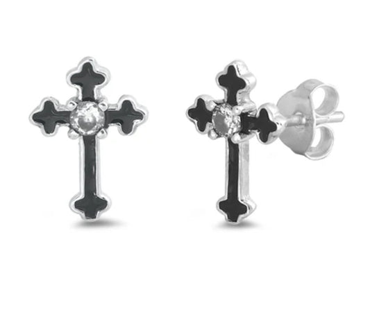 Silver CZ Earrings - Cross  EC411262