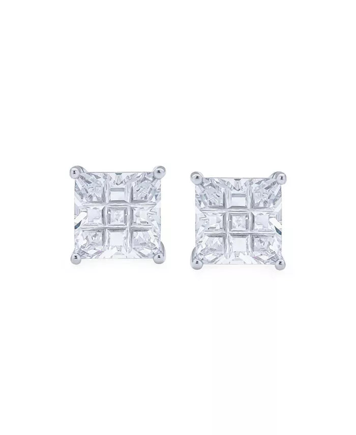 Square Invisible Cut Clear CZ Earrings 7 mm 7 mm ECZ22007-CR