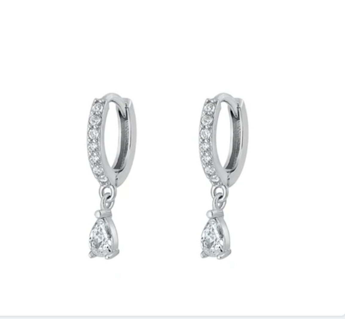 Silver CZ Earrings - Hoop w/ Charm