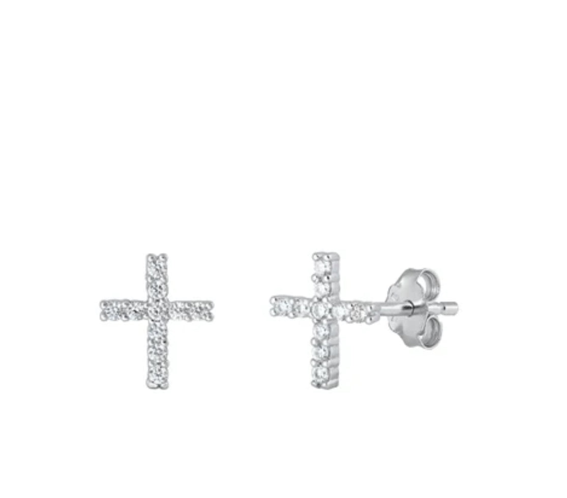 Silver CZ Earrings - Cross EC411670