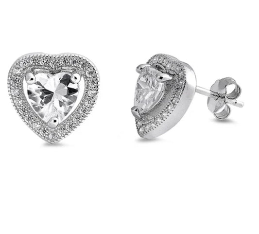 Silver CZ Earring - Heart EC411151