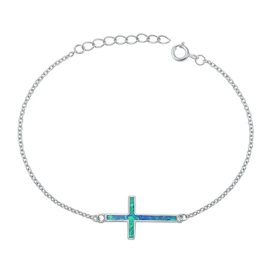 Silver Lab Opal Bracelet - Cross BC510522-BO