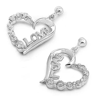 Silver CZ Earring - Heart W/ Love EC410831