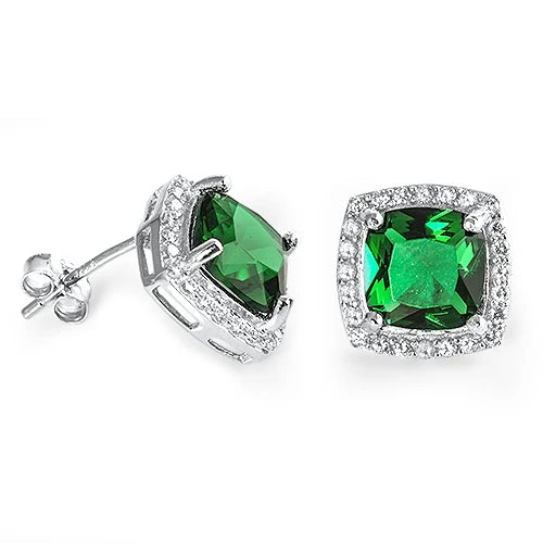 Silver  Emerald CZ Earrings EC410977-EM