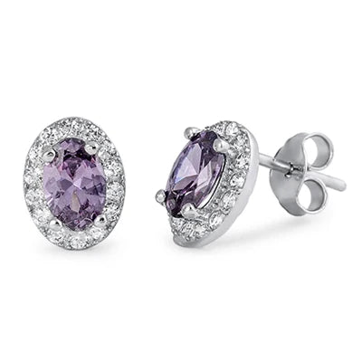 Silver  Amethyst , Clear Earring  EC411040