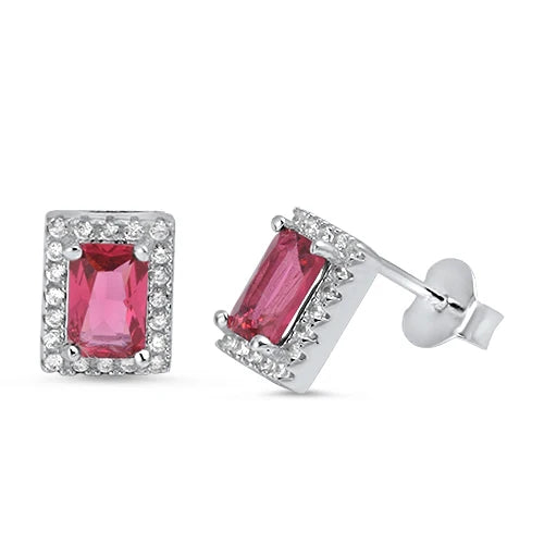 Silver Earring  Ruby, Clear CZ EC411070