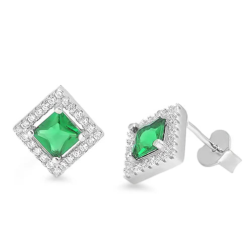 Silver Earring Emerald, Clear CZ  EC411073