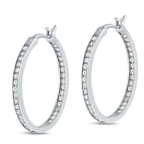 Silver Round CZ Hoops - 10 mm EC411377