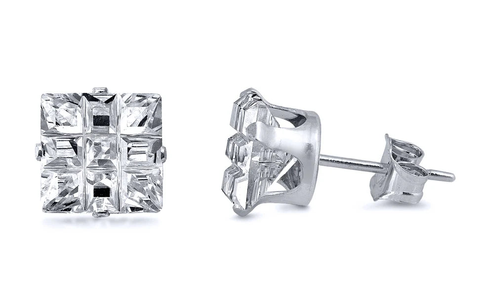 Square Invisible Cut Clear CZ Earrings 7 mm 7 mm ECZ22007-CR