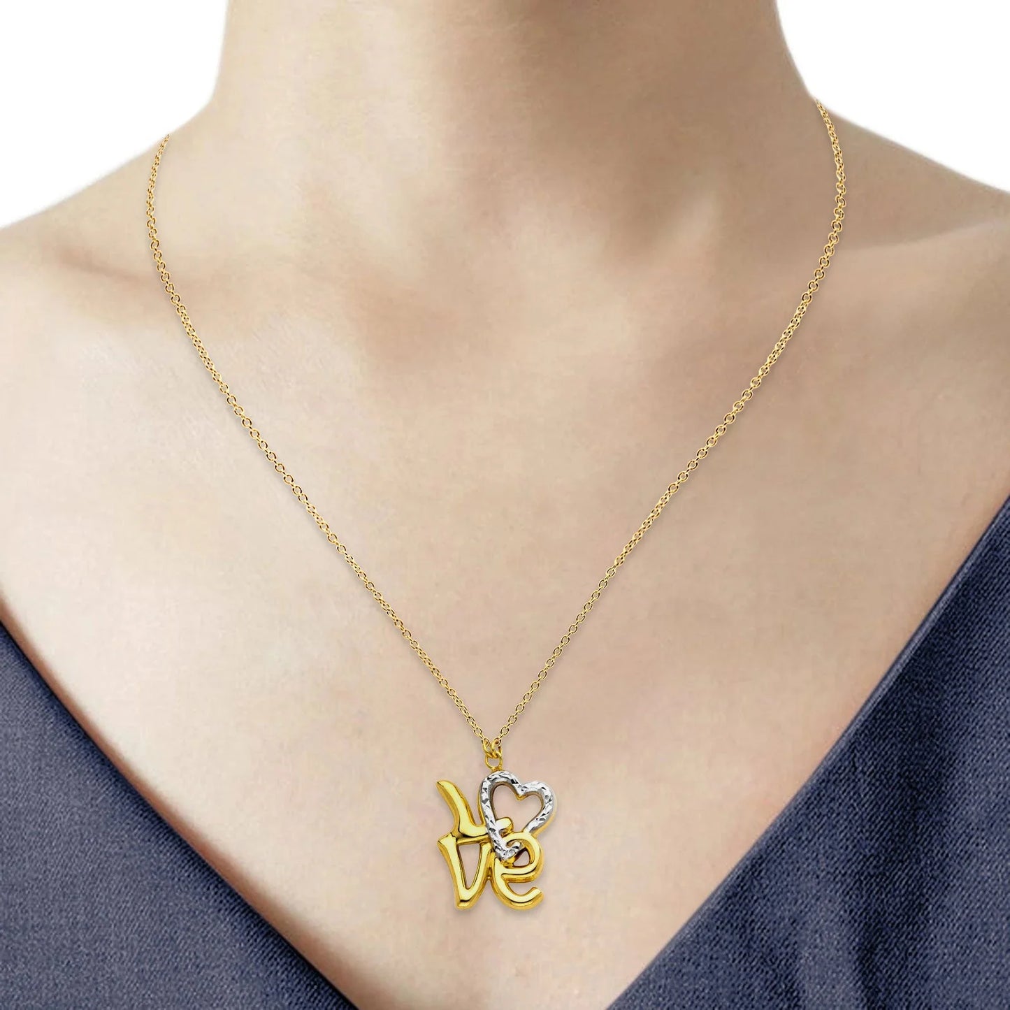 14K Two Tone Gold Love Necklace 18 14KGOLD-NK-0145-TT-YG