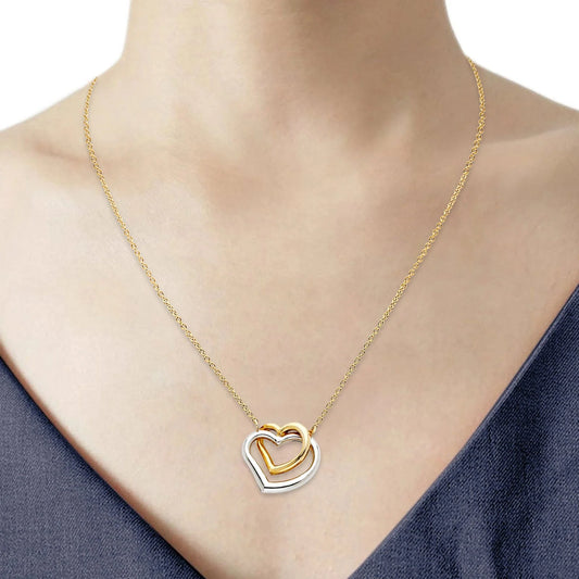 14K Two Tone Gold Double Heart Necklace 18 14KGOLD-NK-0149-TT-YG