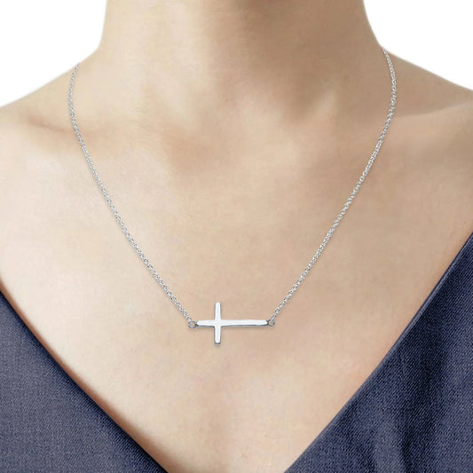 14K White Gold Side Way Cross Necklace 18  14KGOLD-NK-0208-WG