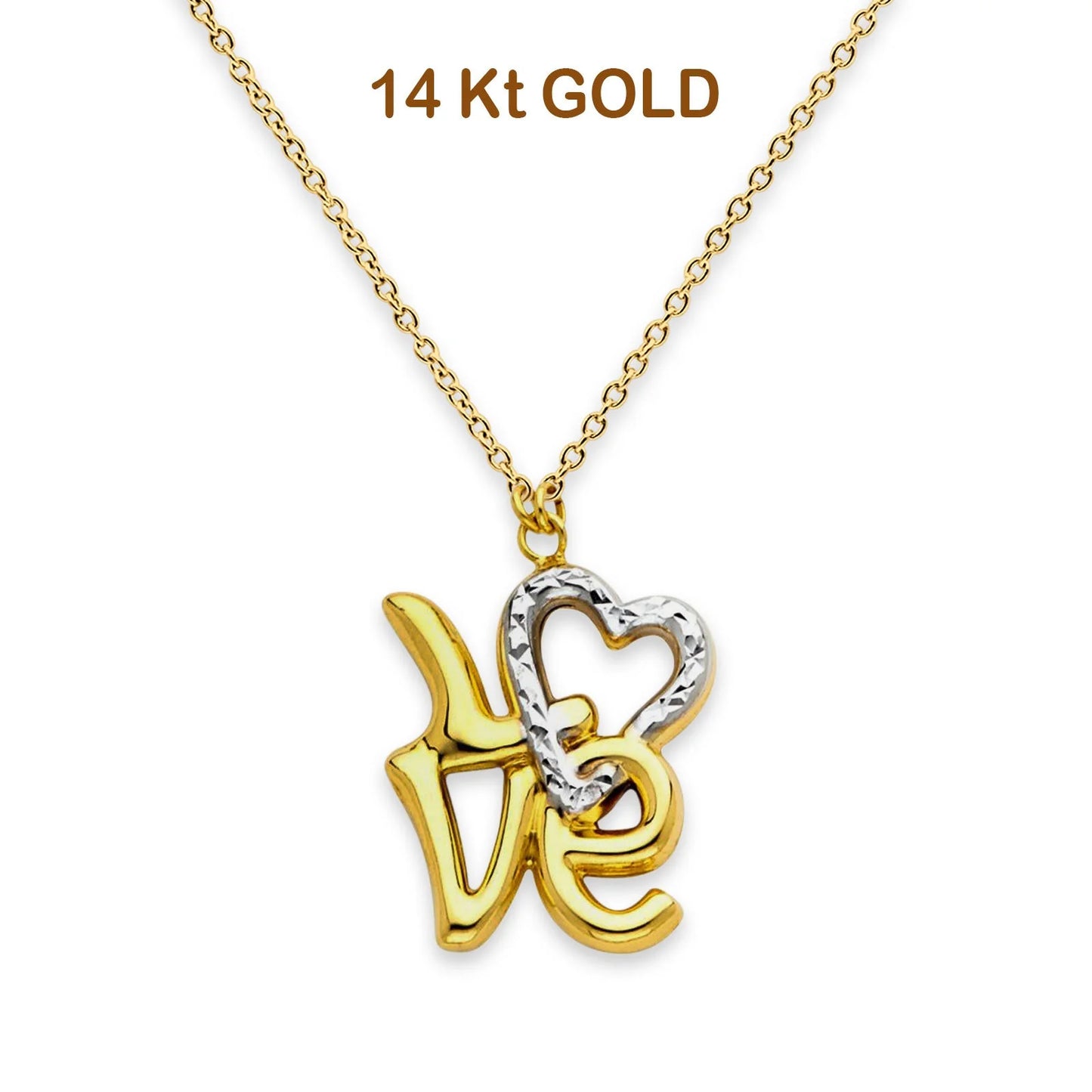 14K Two Tone Gold Love Necklace 18 14KGOLD-NK-0145-TT-YG