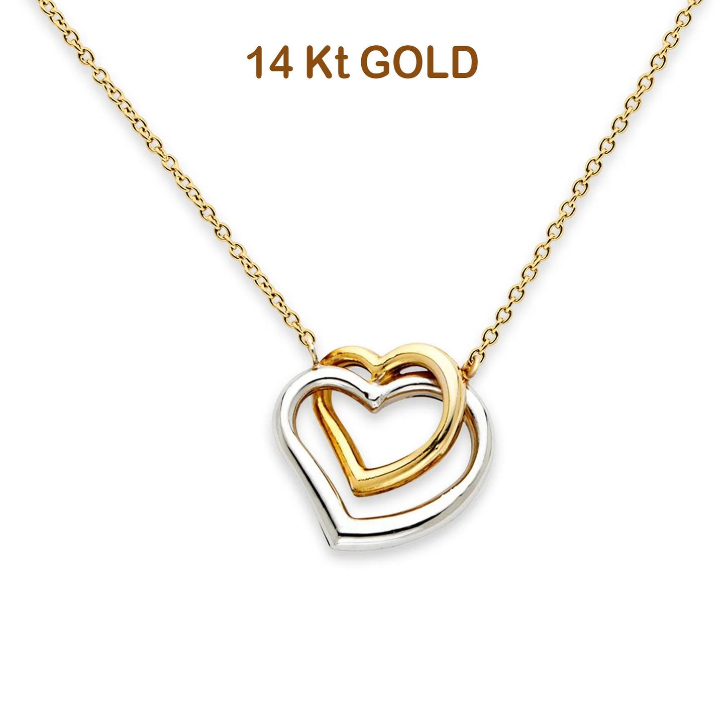 14K Two Tone Gold Double Heart Necklace 18 14KGOLD-NK-0149-TT-YG